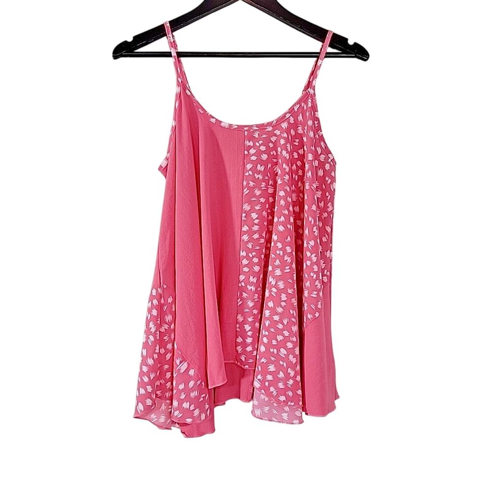 Umgee Women’s Pink Animal Print Mixed Fabric Flowy Tank Top Small NWOT